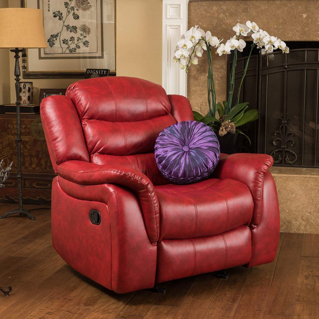 Red leather recliner chair